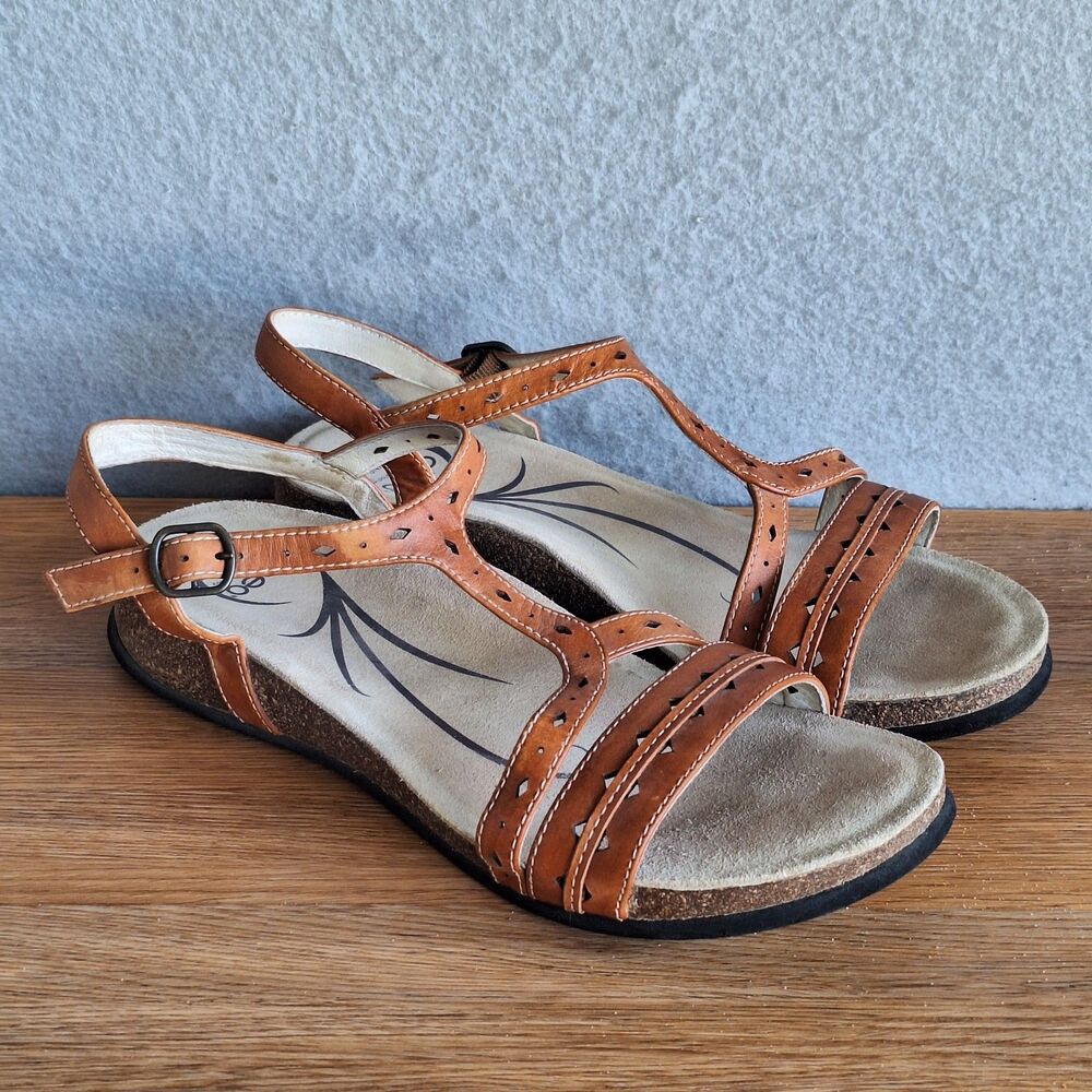 ABEO Basha Sandals Women 9 N Brown Leather Wedge Slingback Comfort Shoes Walking